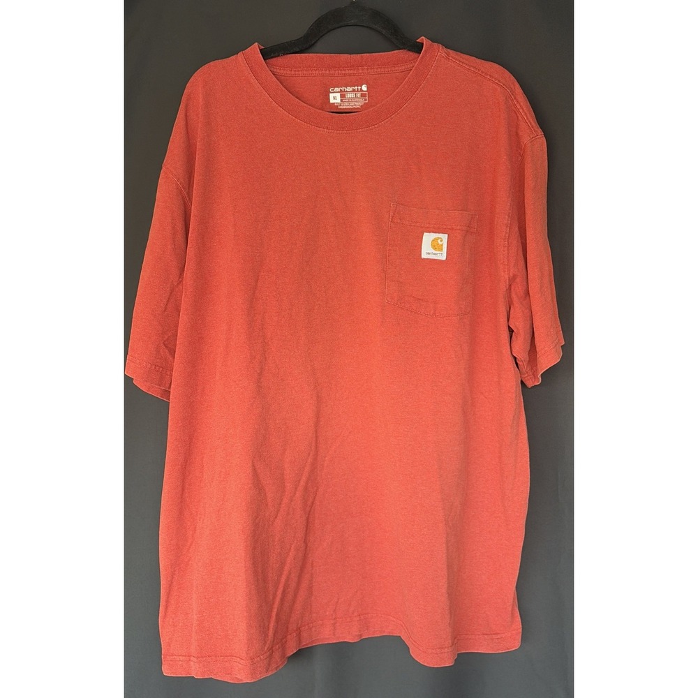 Carhartt Shirt‎ Men's XL Tall Red Loose Fit Pocket Workwear Crew Neck Casual K87